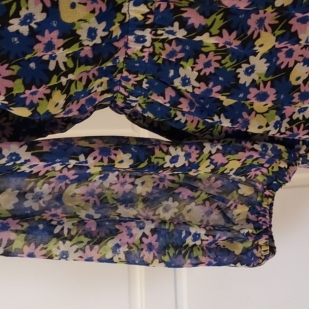 Saint + Sophia Floral Dress Blue Lavender Purple Size V neck Long Sleeve M - Picture 3 of 11